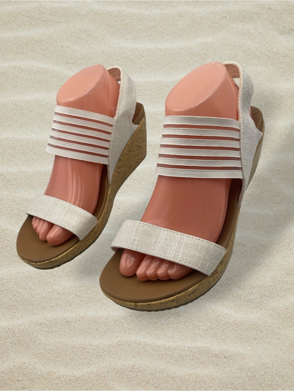 Skechers Beverlee Smitten Kitten Linen Wedge Sandals Size 8.5 Style 38527W